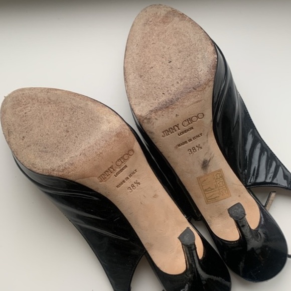 Jimmy Choo Nova Black Patent Peep Toe Platform Slingback 100mm Pumps 38 1/2 - Picture 11 of 16